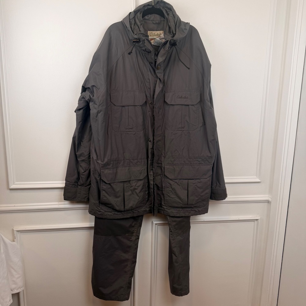 Cabelas Gore-Tex Rain Suit Jacket Pants Set Mens XL Tall Gray Hunting Fishing